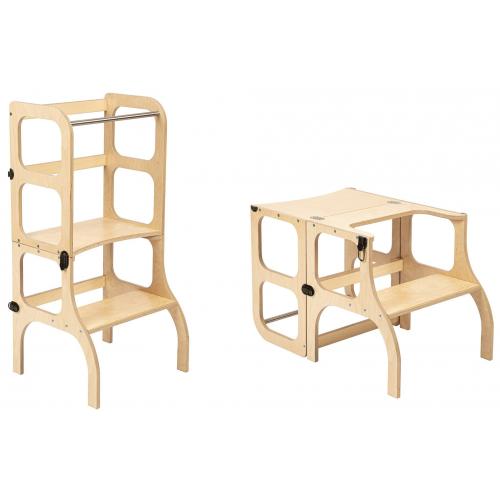 Ette Tete Leertoren Step'n Sit | Inklapbaar tot tafel en stoel | Naturel met messing