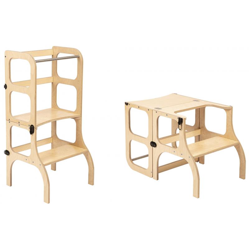 Ette Tete Leertoren Step'n Sit | Inklapbaar tot tafel en stoel | Naturel met messing