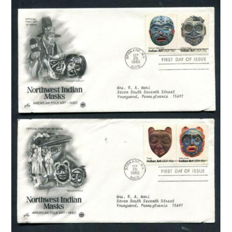 USA - 8 x 1e dagenvelop 1980 -Generaal de Galvez/Indian Art
