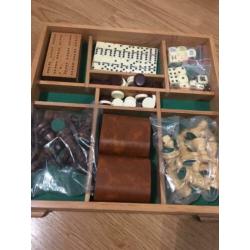 Houten backgammon, dammen en schaken spelkist uniek