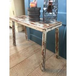 Stevig oud brocante tafeltje, bankje, krukje 65X25X45