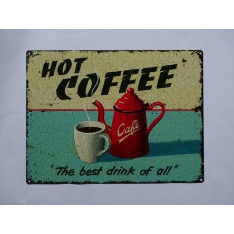 Retro metalen wandborden coffee, dinner en breakfast