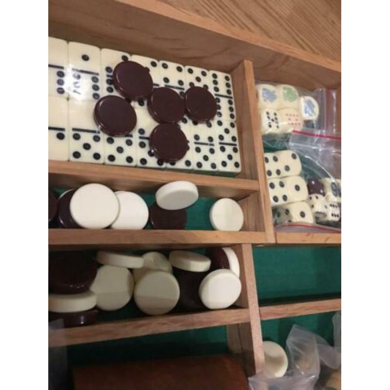Houten backgammon, dammen en schaken spelkist uniek