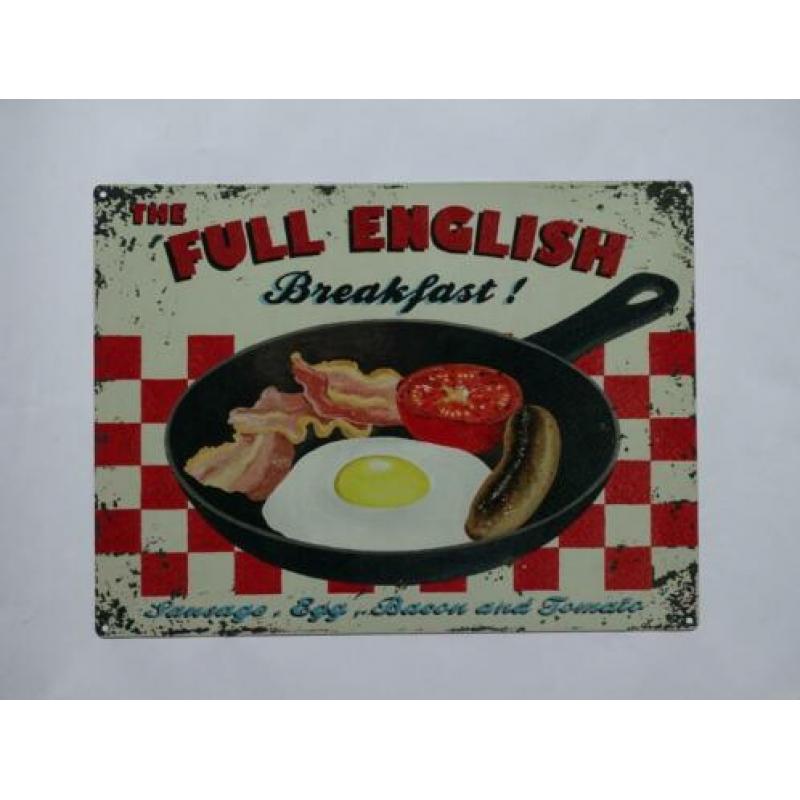 Retro metalen wandborden coffee, dinner en breakfast