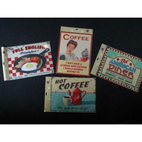 Retro metalen wandborden coffee, dinner en breakfast