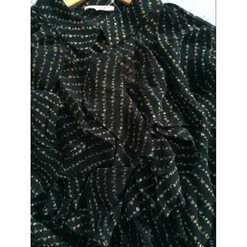 Ganni voile blouse maat 42 zwart print nieuw!