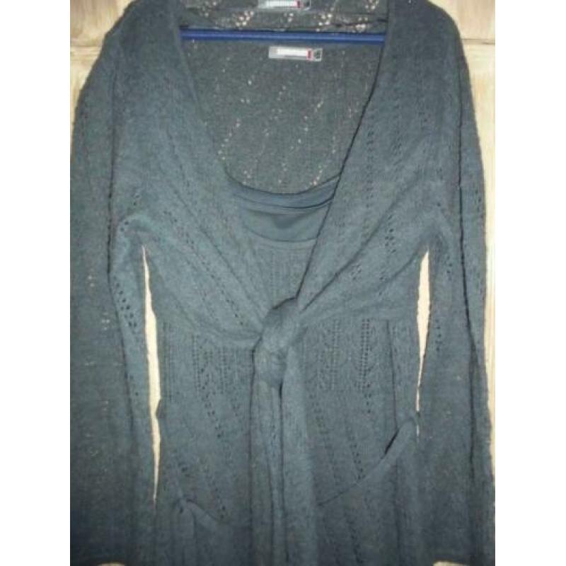 P68) 3 delig jurk onderjurk vestje summum alpaca grijs 44 46