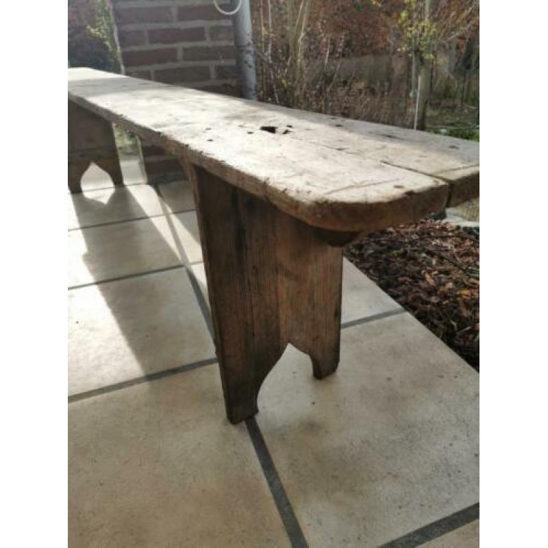 oude Franse bank vergrijsd landelijk brocante keukenbank
