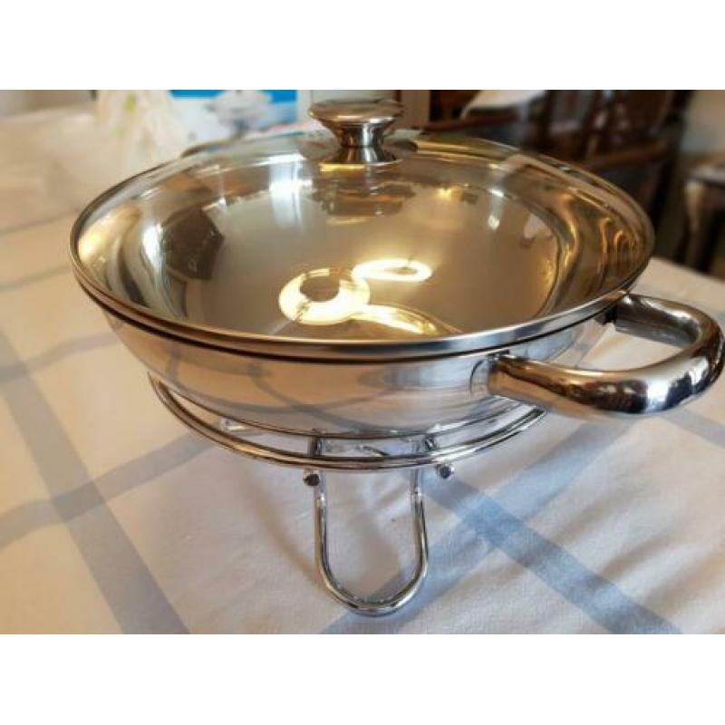 Wok-serveerpan-roestvrijstaal met rechaud