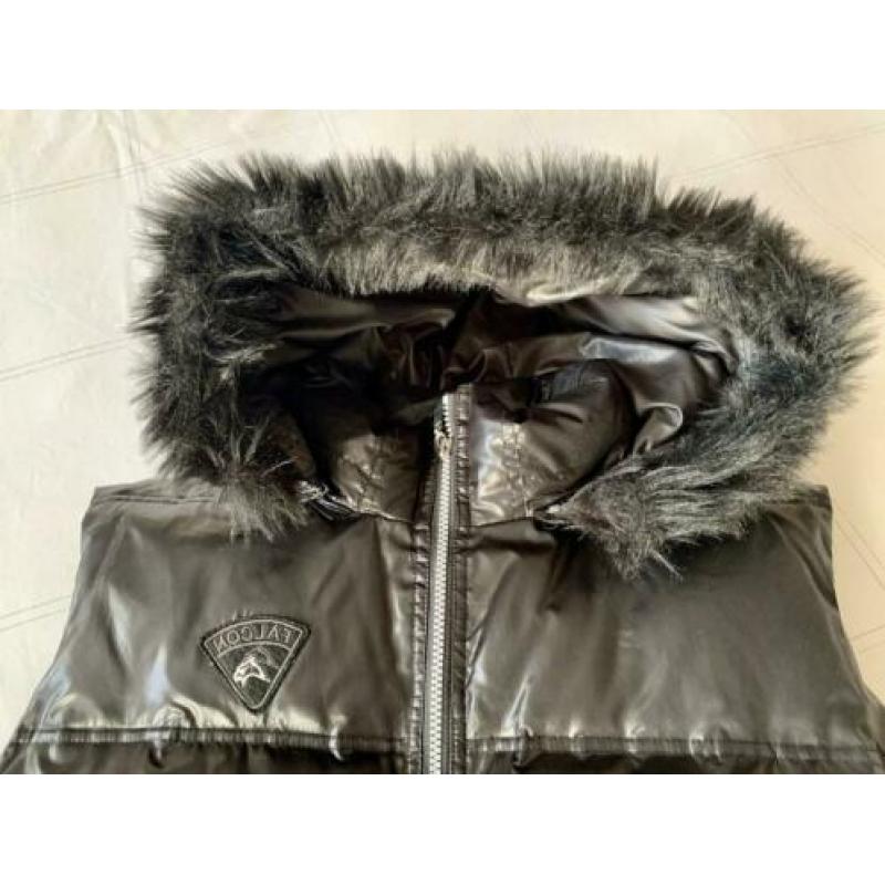 Falcon, prachtige zwarte zgan dames bodywarmer met capuchon
