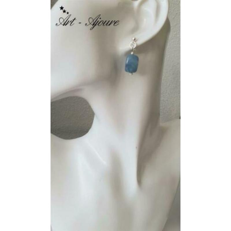 Art-Ajoure zilveren Blauw Beryl Oorknoppen.