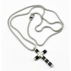 Ketting en Kruis in Roestvrij staal Zilver-Zwart. Nr.1901381