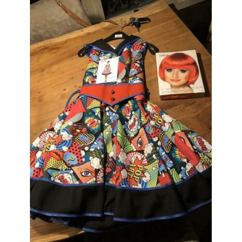 Carnaval jurk pop art stripfiguur met pruik maat S
