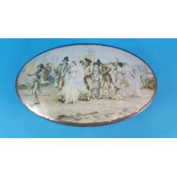 Vintage brocante metalen blik met bruiloft, ovaal. 6C6