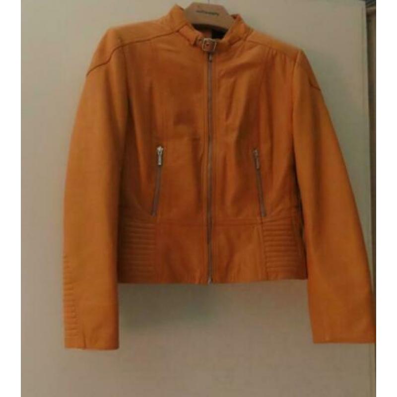 Montes women oranje leren biker jas maat 38