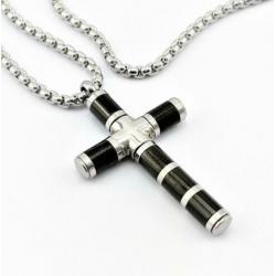 Ketting en Kruis in Roestvrij staal Zilver-Zwart. Nr.1901381