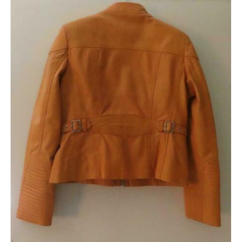 Montes women oranje leren biker jas maat 38