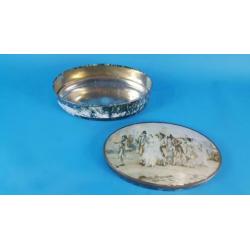 Vintage brocante metalen blik met bruiloft, ovaal. 6C6