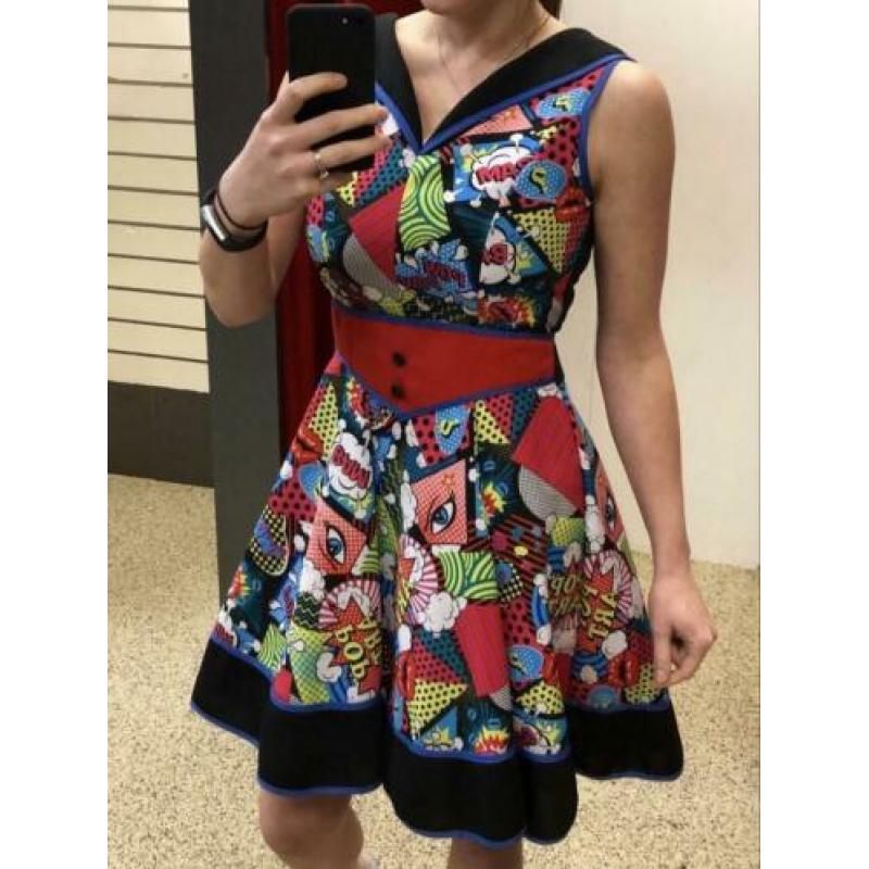 Carnaval jurk pop art stripfiguur met pruik maat S