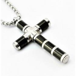 Ketting en Kruis in Roestvrij staal Zilver-Zwart. Nr.1901381
