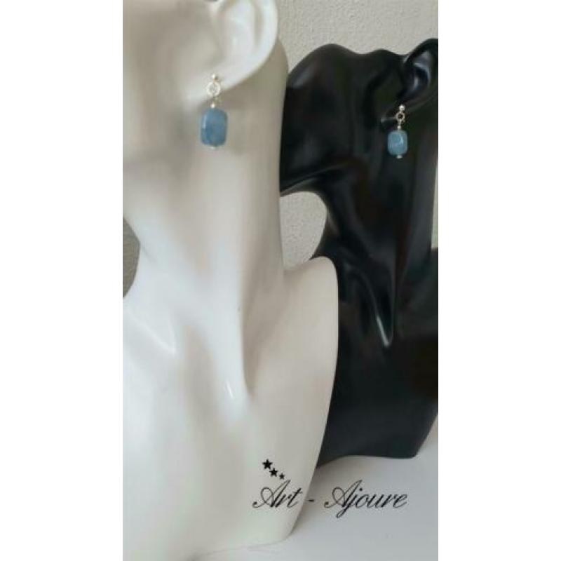 Art-Ajoure zilveren Blauw Beryl Oorknoppen.