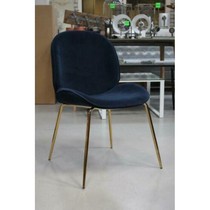 Nieuwe hippe eetkamerstoelen groen blauw fluweel goud velvet