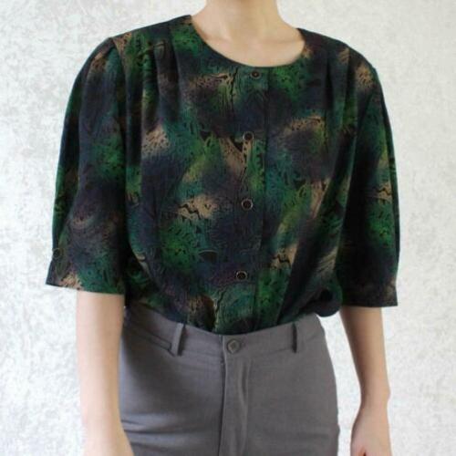 Vintage blouse groen paars zwart