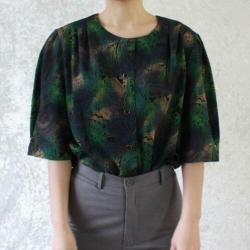Vintage blouse groen paars zwart