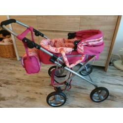 poppen set. poppenwagen, buggy, bedje en kinderstoel