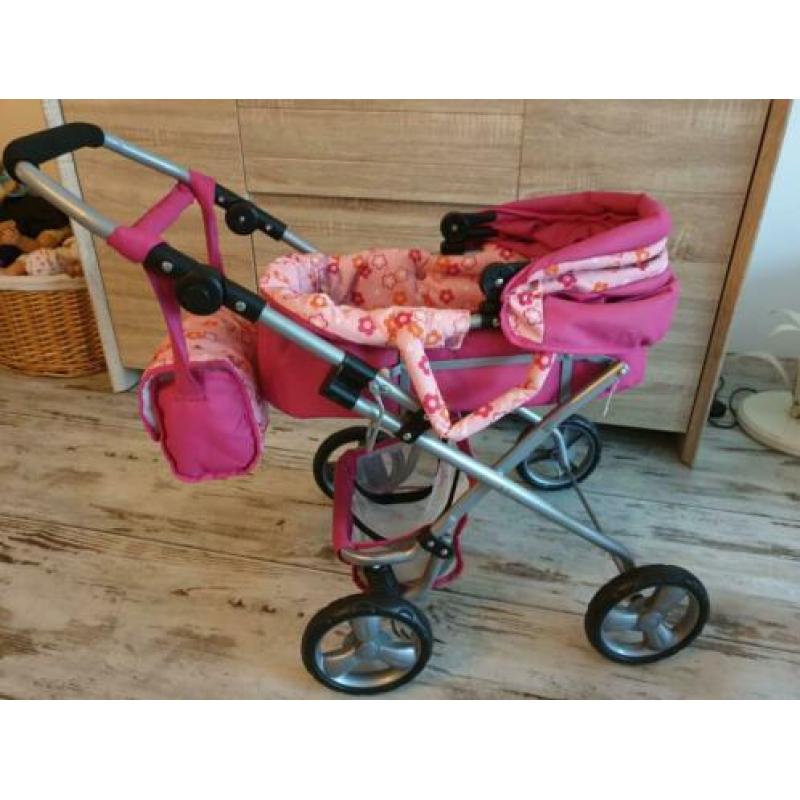 poppen set. poppenwagen, buggy, bedje en kinderstoel