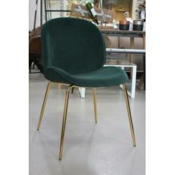 Nieuwe hippe eetkamerstoelen groen blauw fluweel goud velvet