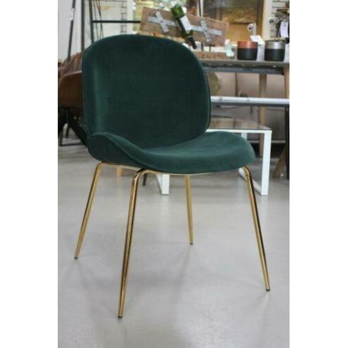 Nieuwe hippe eetkamerstoelen groen blauw fluweel goud velvet