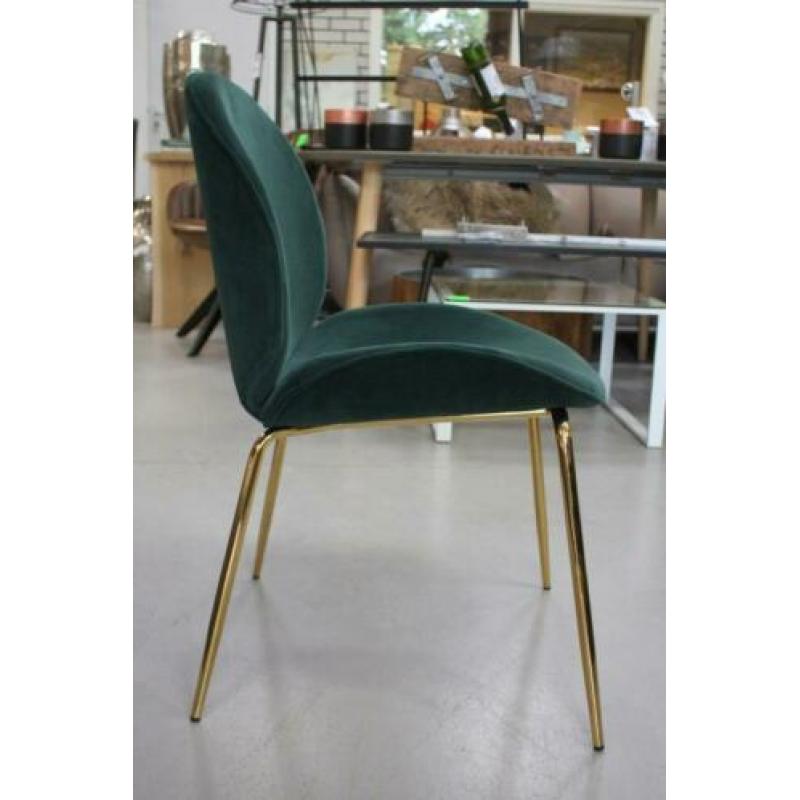 Nieuwe hippe eetkamerstoelen groen blauw fluweel goud velvet