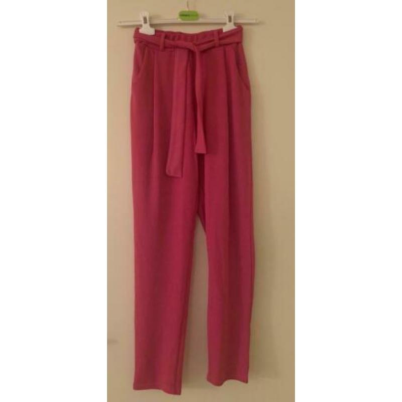 Zomerbroek elegant pantalon roze maat XS / 34 stretch strik