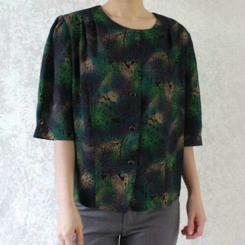 Vintage blouse groen paars zwart
