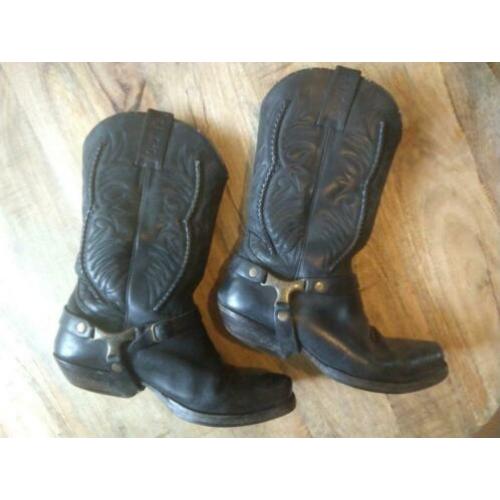 Zwarte leren Sancho cowboylaarzen, biker boots, maat 39