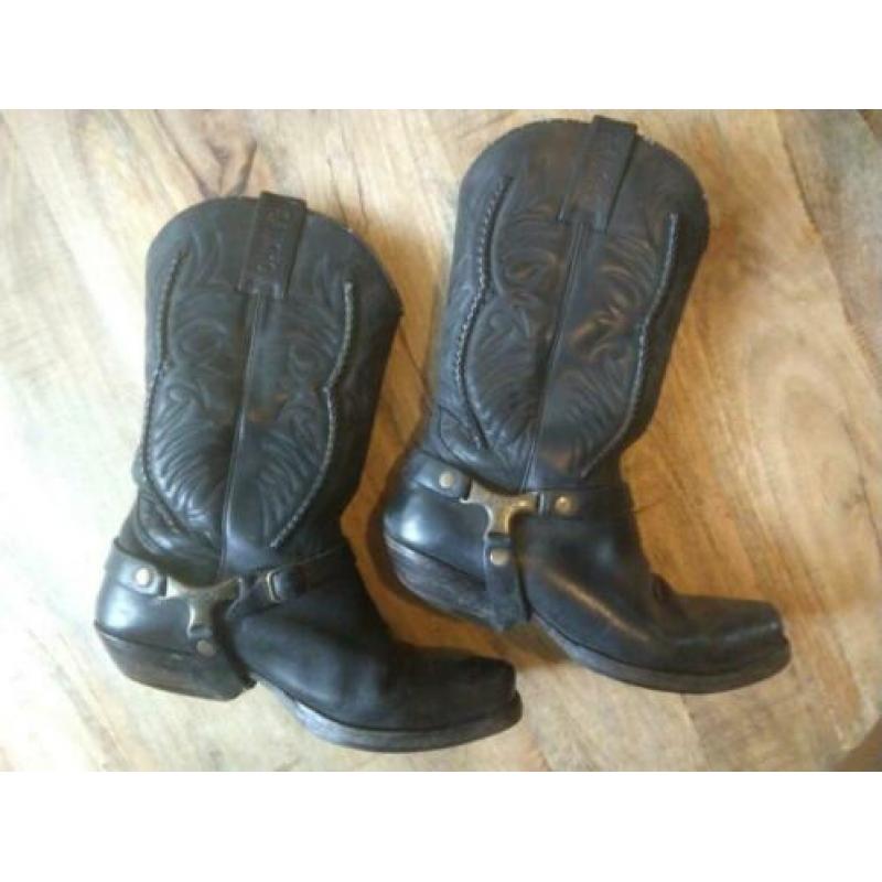 Zwarte leren Sancho cowboylaarzen, biker boots, maat 39