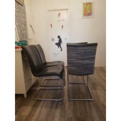 4 dik lederen design eetkamerstoelen zwart leer
