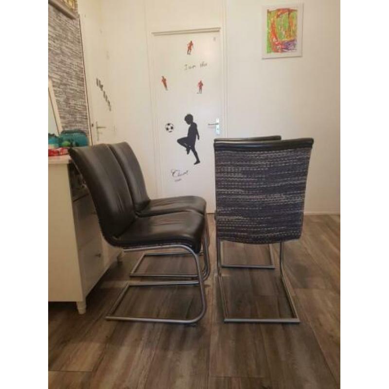 4 dik lederen design eetkamerstoelen zwart leer
