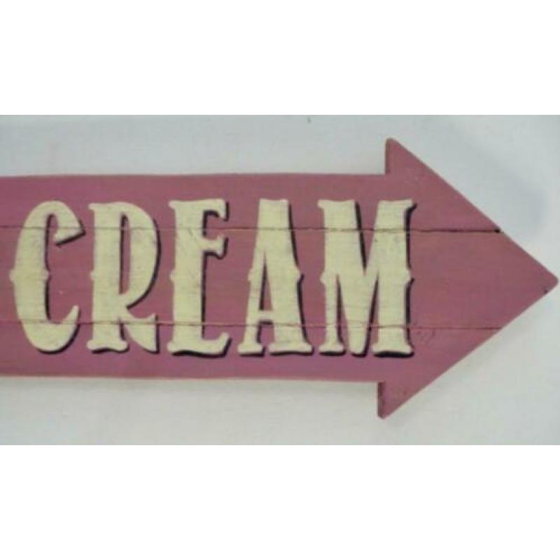 Houten bord/brocante/antiek/ijssalon/Ice Cream delicious