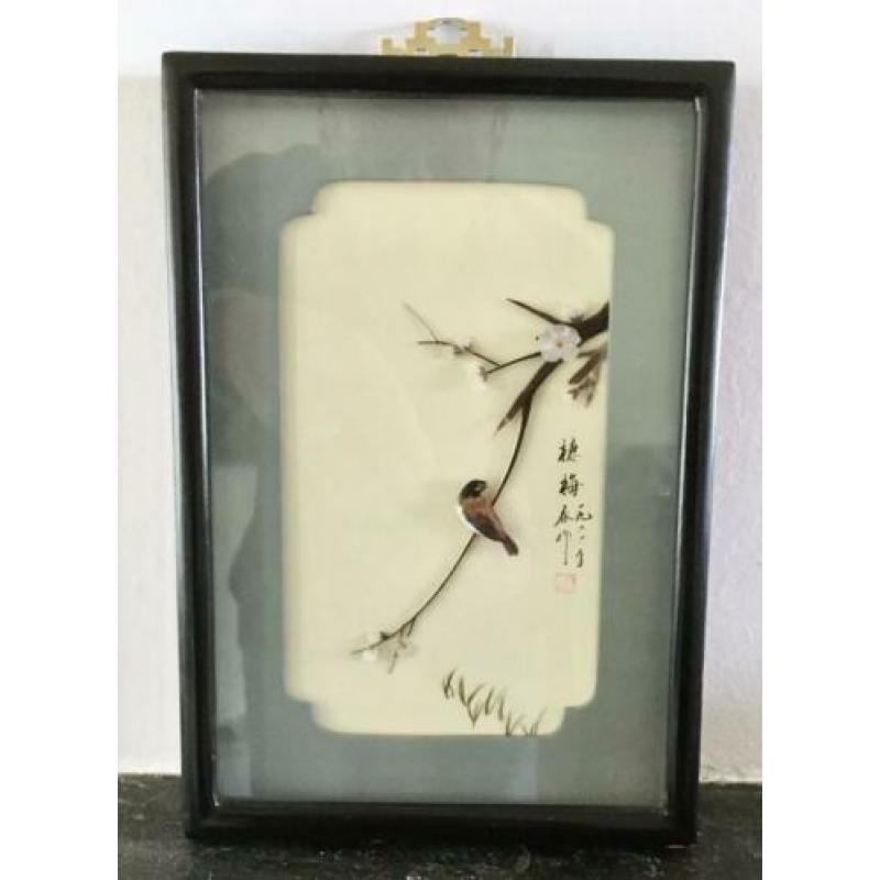 Japans miniatuur vogeltje in lijst