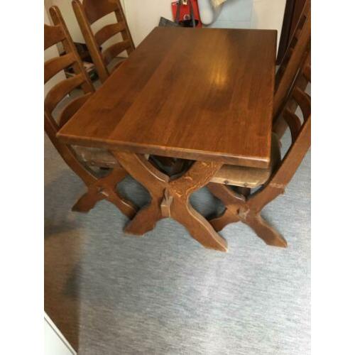 Eiken eethoek met 4 stoelen afm. 80x130 cm (LANKHORST)