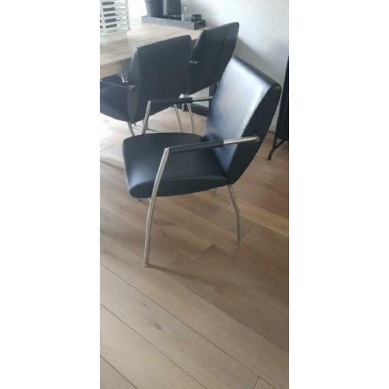 6 pu-lederen eetkamerstoelen, zwart