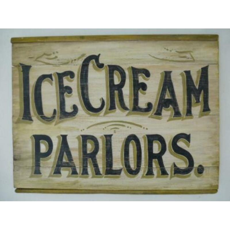 Houten bord/brocante/antiek/ijssalon/Ice Cream delicious