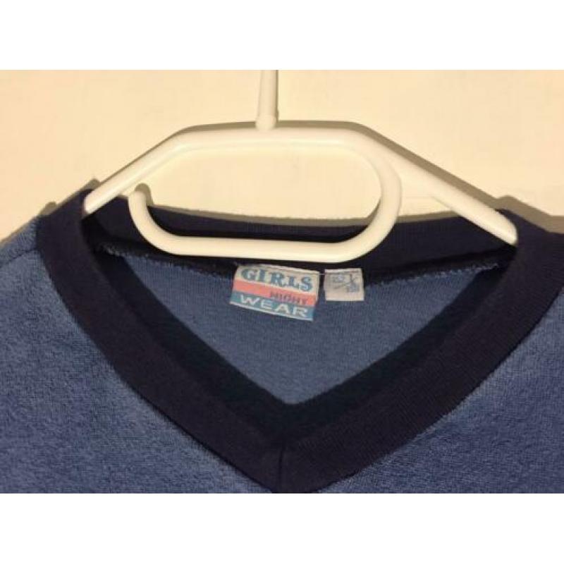 Kat Poes Blauw Badstof Pyjama Shirt Top Maat 152