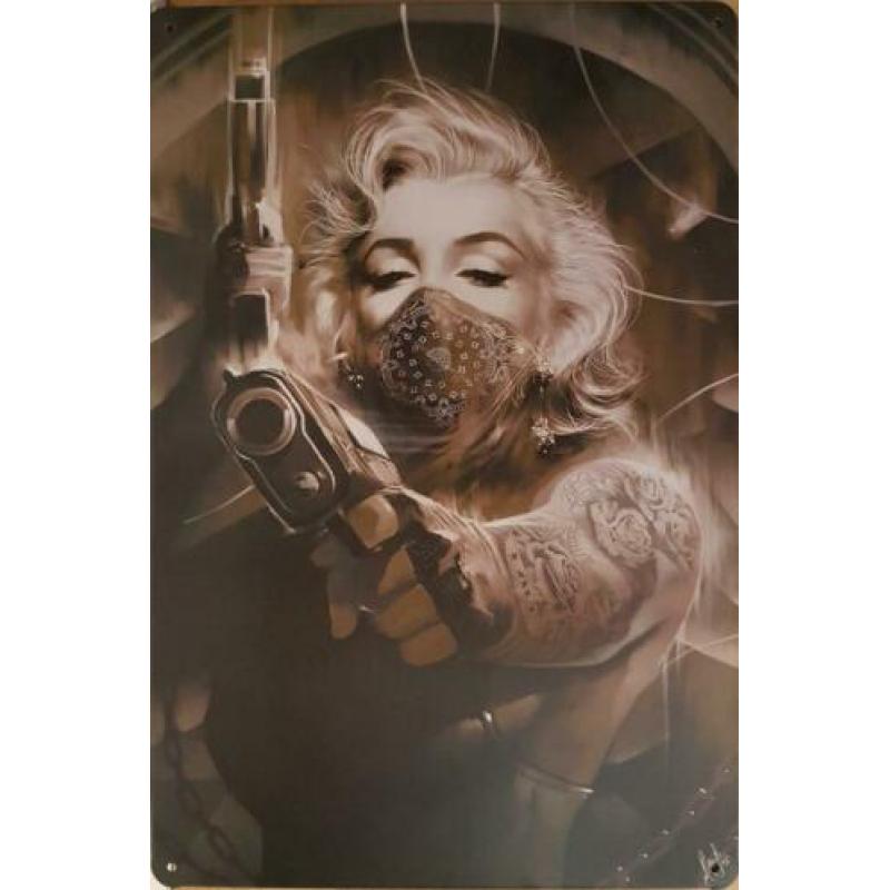 Marilyn Monroe pistool tattoo reclamebord wandbord metaal
