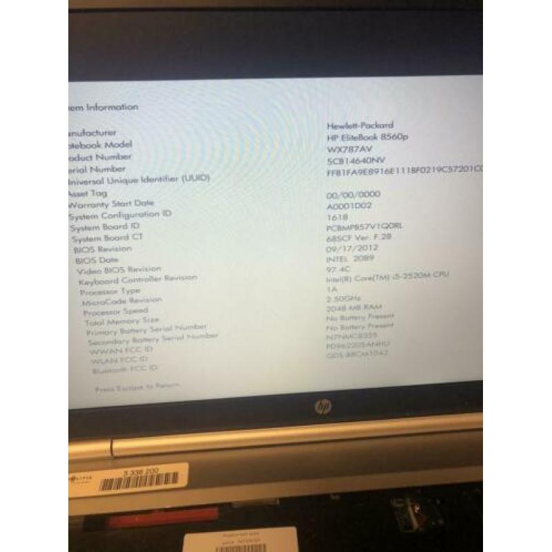 Hp elitebook 8560p zoals op de foto
