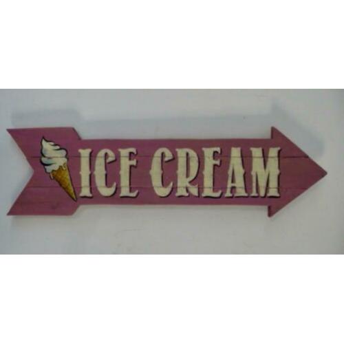 Houten bord/brocante/antiek/ijssalon/Ice Cream delicious