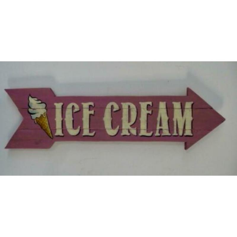 Houten bord/brocante/antiek/ijssalon/Ice Cream delicious