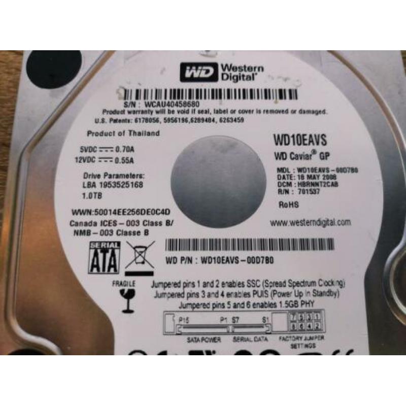Western Digital en Seagate HDD harde schijf 1.5 en 1 TB